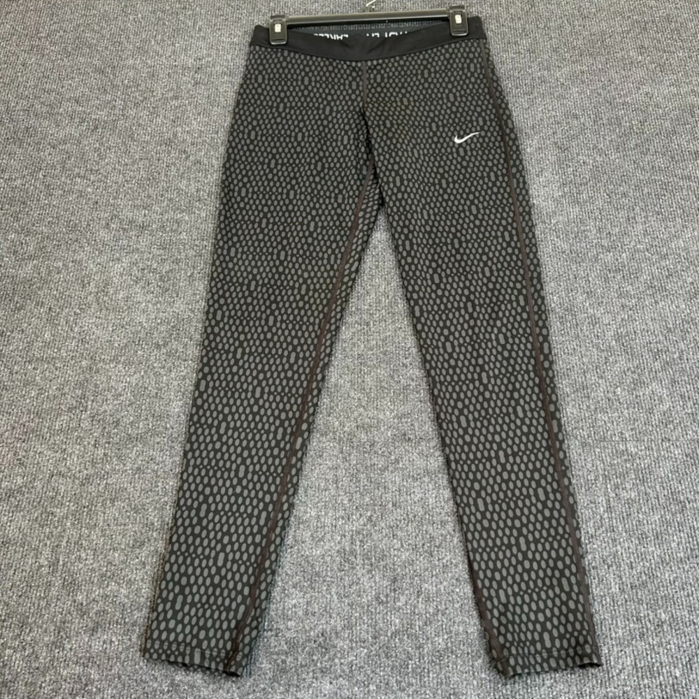 NIKE Running Pro Dri-Fit Women‎ Leggings Black Gray Drawstring Elastic Stretch